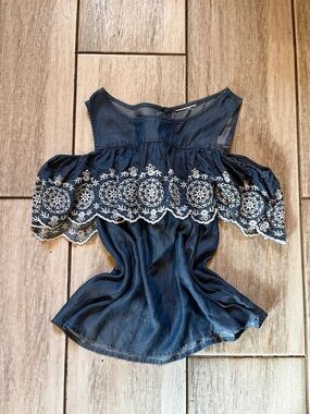 Navy Off-Shoulder Embroidered Top